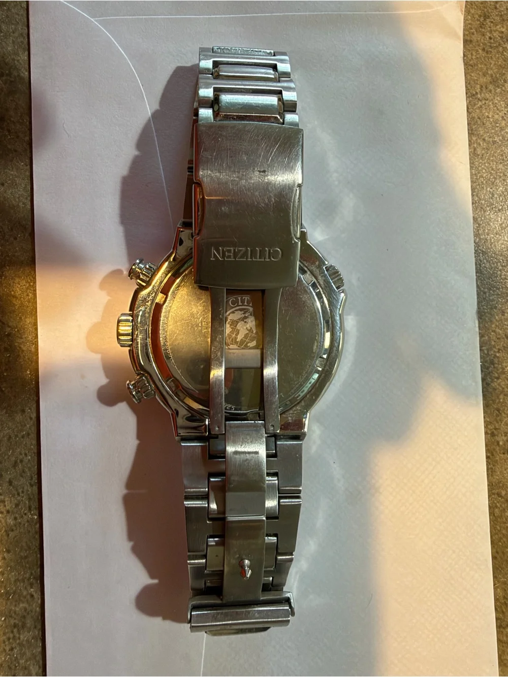 Citizen Blue Dial Chronograph Watch with Red Bezel Accent
